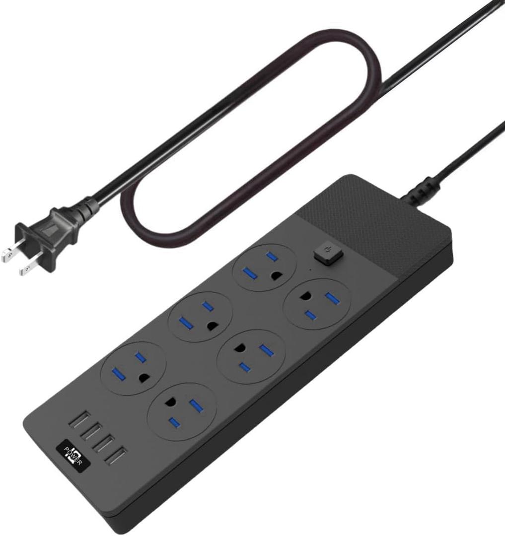 3 Prong to 2 Prong Outlet Adapter, 6 Wide Spaced AC Outlets with 4 USB A Port, Two Prong Extension Cord 6ft, 3000w, Mountable Power Strip for Old House Non-Grounded Plug