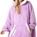 Giggling Getup Wearable Blanket Hoodie for Women Men Gifts for Women Mom Wife Sherpa Fleece Hooded Blanket Sweatshirt Warm Cozy Sherpa Wearable Throw with Pocket & Sleeves for Adult Standard Violet 