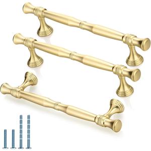 10-Pack 5 Inch Gold Bar Kitchen Cabinet Handles,Modern Cabinet Drawer Pulls and Knobs,Brushed Brass Pull Hardware for Dresser Handle Zinc Alloy