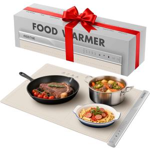 Food Warming Mat, Electric Food Warming Tray with 4 Adjustable Temperature, 3 Timer, Full Surface Heating Child Lock, Food Grade Silicone Food Warmer for Parties Buffet Countertop Home Travel (Beige)