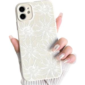 NITITOP Compatible with iPhone 11 Case Silicone Cute Flower Floral Sunflowers Pattern for Women Girl Trendy Slim Fit TPU Silicone Shockproof Full Camera Protection Cover - White