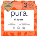 Pura Size 3 Eco-Friendly Diapers, Totally Chlorine Free, Hypoallergenic, Soft Organic Cotton, Sustainable, up to 12 Hours Leak Protection, Allergy UK, 26 Count (Pack of 1)