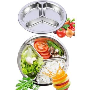 304 Stainless Steel Sectioned Dinner Plates Set of 2 Divided Plates 11 inches with 3 Compartments Mess Trays Food Plate for Adults, Campers, and for Portion Control Metal plate