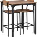 HOMCOM 3 Piece Industrial Counter Height Dining Table Set, Bar Table & Chairs with Steel Legs & Footrests, Black