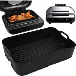 BYKITCHEN Reusable Air Fryer Silicone Liners for Ninja FG551/DG551/IG651 Foodi Smart XL Indoor Grill, Rectangle Silicone Air Fryer Liners, Ninja Foodi Grill Accessories