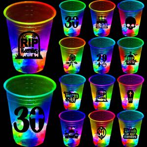 mishunyus 30th Birthday Party Cups 24 Pack- Glow for Funny RIP Twenties Theme Decorations, 16oz