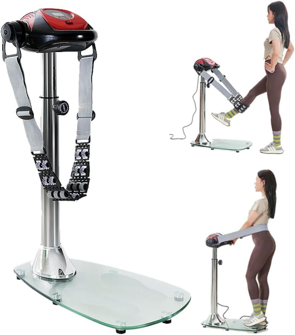 Vibration Plate Fitness Trainer,20-Speed Whole Body Workout Machine with Adjustable Straps,360° Rolling Massage Beads for Waist Hips Arms Legs,Compact Home Exercise Equipment