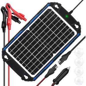 SUNER POWER Waterproof 12W 12V Solar Battery Charger & Maintainer Pro, Built-in Ultra Smart MPPT Charge Controller, 12 Volt Solar Panel Trickle Charging Kits for Car Automotive Boat Marine RV Trailer