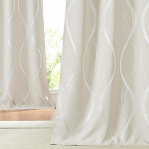 NICETOWN Blackout Curtains 90 inches Length 2 Panels Set for Bedroom, 52 inches Wide, Beige, Foil Printed Wave Lines Energy Saving Thermal Insulated Solid Grommet Draperies for Patio Hall Studio