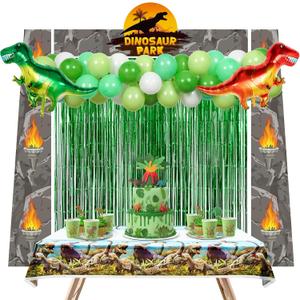 88PCS Dinosaur Birthday Party Decorations Kit  Jungle Safari Party Supplies with Door Banner, Backdrop, Balloons & Tablecloth  Easy Setup Dino Theme Party Decor
