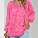 Zenlonr Women's Summer Tops Dressy Casual 2025 V Neck Satin Silk Printed Shirts Boho Long Sleeve Work Blouses(Print Pink,Large) (Pink, L)