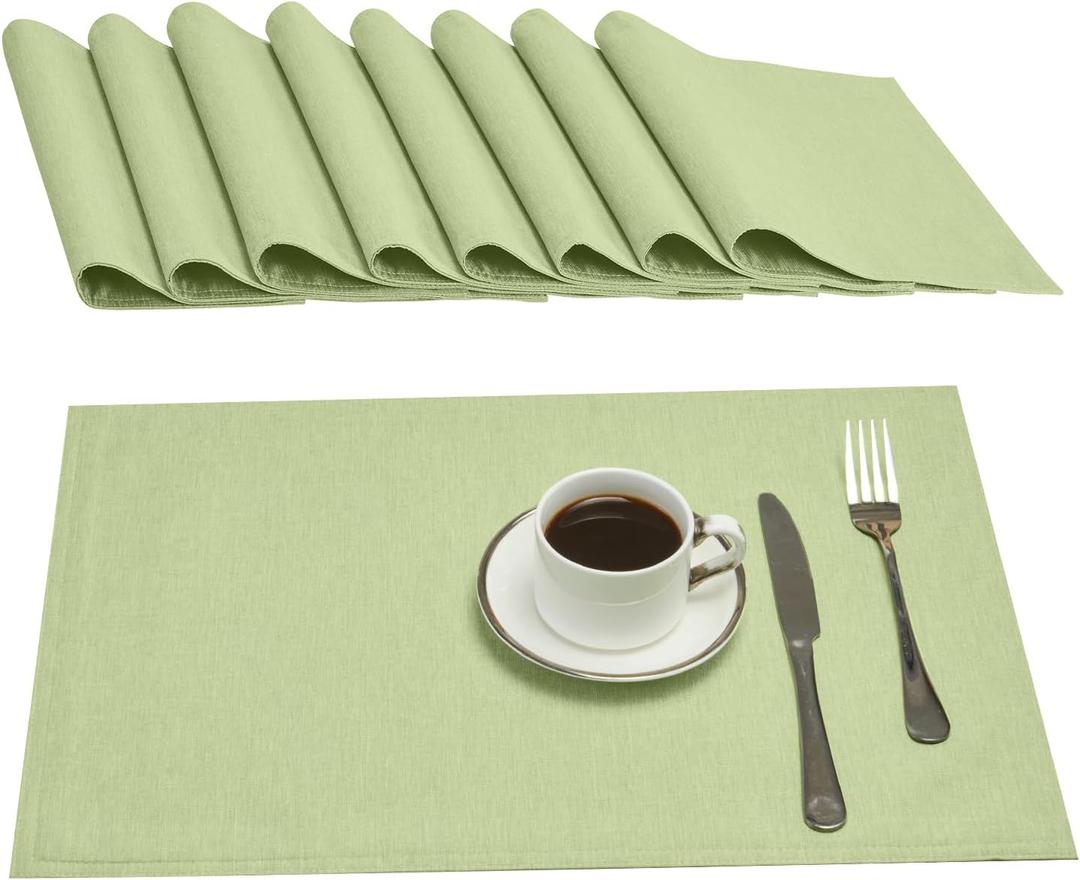 Cloth Place Mats Set of 8–Reusable Rectangular Waterproof Fabric Polyester Washable Wipeable Heat Resistant Linen for Kitchen Dining Dinner Restaurant Wedding Table(Mint Green/13x19 Inch)