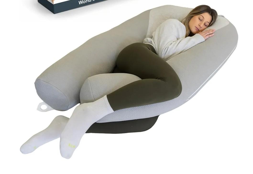 Plufl Hugl Cooling Body Pillow for Adults Made with Memory Foam | U Shaped Maternity Pillows Great for Side Sleepers & Pregnant Women | Washable Cover | Grey