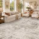 Farmhouse Area Rugs for Living Room, 8x10 Washable Abstract Rug for Bedroom, Dining Room Under Table and Home Office, Ultra-Soft Low Pile Design, Stain Resistant (Beige / Brown), Distressed Design