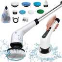 Electric Spin Scrubber, Cordless Bath Tub Power Scrubber with 8 Replaceable Drill Brush Heads, Shower Cleaning Brush with Adjustable Handle for Bathroom, Tile Floor & Car, White, (ANS-8050)