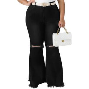 BessCops Plus Size Bell Bottom Jeans for Women Elastic High Waisted Classic Flared Denim Pants (5X-Large, 02black)