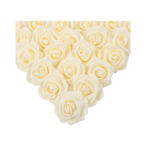 Artificial Rose Flower Heads, 100 Pcs Real Looking Creamy Yellow Foam Fake Roses for DIY Wedding Baby Shower Centerpieces Arrangements Party Tables Home Decorations (Cream Yellow, Stemless)