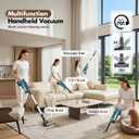 Cordless Vacuum Cleaners for Home with 2*Battery 8000mAh, Brushless Rechargeable Stick Vacuum with 3 Mode, 6 In 1 Portable Handheld Cordless Vacuum for Pet Hair /Hardwood Floor/Dorm/Carpet (Blue)