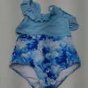 Girls One Piece Swimsuits Cutout Ruffle Bathing Suit Quick Dry Beach Swimwear with Adjustable Strap 5-14 Years (Marble)