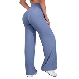 VOYJOY Straight Leggings Bottoms Wide Leg Pants for Women 29"/ 31.5"/33"/35" High Waist Stretch Casual Sweatpants Ocean Blue S