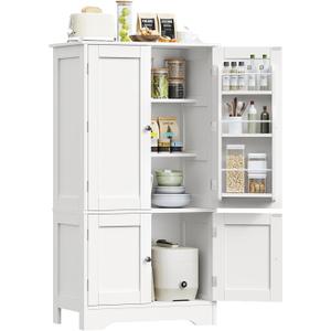 TEENFON 43'H Pantry Cabinet with 4 Doors, Kitchen Cabinet with 6 Door Shelves, Storage Cabinet-Kitchen Pantry for Living Room, Dining Room, Bathroom, White, 43.3"H