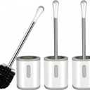 Toilet Brush and Holder Set, 3 Pack with Stainless Steel Handle Toilet Bowl Brush, Compact Toilet Scrubber Brush for Deep Cleaning Bathroom Restroom, Easy to Assemble White & Gray