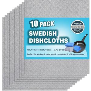 10 Packs Swedish Dishcloths for Kitchen, Reusable Paper Towels Compostable Swedish Dish Clothes for Kitchen and Household Use (Grey)