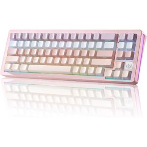 YUNZII AL71 75% Mechanical Keyboard,Full Aluminum CNC,Hot Swappable Gasket,2.4GHz Wireless BT5.0/USB-C Wired,NKRO Programmable RGB Backlight Creamy Typing for Win/Mac(Pink, Crystal White Switch)