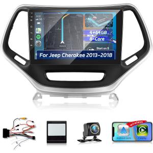 NHOPEEW [8 Core 4+64G] Upgrade Android Radio for Jeep Cherokee 2013-2018: 10.1 inch IPS Touchscreen Carplay Stereo - 3D Car Model, Cooling Fan, 5G/WiFi, DSP, Custom UI Design + AHD Backup Camera