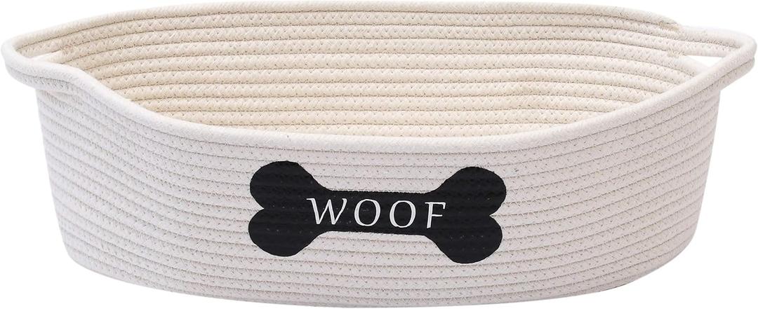 Morezi Dog toy baskets pet toy basket storage in small shallow stuff bin - Perfect for collect puppy toys, cat toy, grooming stuff, diapers, bed, for Bathroom, Playroom, Closet, Home - Beige