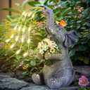 Solar Garden Elephant, Lights Watering Decor, Animal Statue Outdoor, Fairy Garden Accessories,Patio,Yard,Balcony Decorations, Lawn Ornament, Housewarming, Birthday,Mothers Day Mom Gifts, Medium