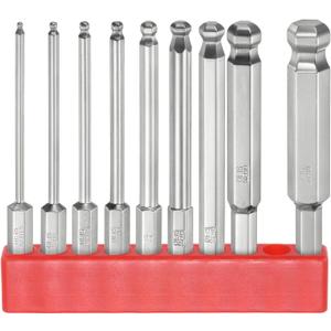9pcs Ball End Hex Screwdriver Bit Set 1.5mm-10mm ((H1.5-H10)) Size 1/4" Hex Shank 75mm (3") Long Magnetic Ball Head Bits S2 Steel Metric Screw Driver Bit