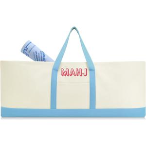 Mahjong Bag for Tiles and Racks Empty American Mahjong Tiles Carrying Tote 31.5 x 12 x 4 Inches Canvas Tile Games Accessories Gifts for Card Pushers Rack Mat Carrying (Case Only) (Blue)