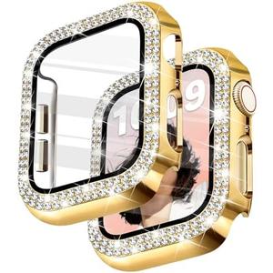 Newlibery Bling Watch Case with HD Screen Protector Women Compatible with Apple Watch 40mm Diamond Protective PC Face Cover Frame Protector for iWatch Series 6/5/4/SE/SE2/SE3 Gold