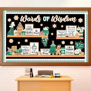 2 x Christmas Bookshelf Bulletin Board Set Words of Wisdom Classroom Decorations Inspirational Christmas Gingerbread Man Paper Cutouts for Xmas Winter Holiday School Classroom Decor