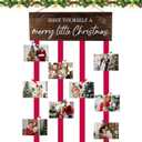 Christmas Card Holder Display, Wooden Xmas Hanging Picture Holder with 30 Photo Clips, Merry Little Card Display Farmhouse Wall Door (Brown)