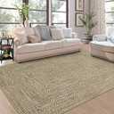 ROYHOME 9x12 Area Rug Large Machine Washable Rug for Living Room Print Braided Floor Cover Stain Resistant Non-Slip Farmhouse Solid Printed Textured Carpet for Home Decor, Linen