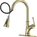 APPASO Gold Kitchen Faucet with Pull Down Sprayer, Antique Single Handle 1 Hole High Arc Pull Out Kitchen Sink Faucets