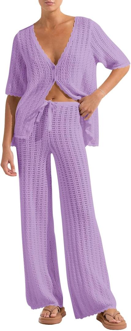 Womens Swimsuit Coverup Beach Swim Bathing Suit Bikini Cover Up Set (Purple, S)