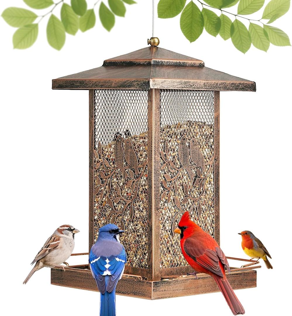 LBTING Bird Feeder for Outside, Metal Lantern-Shaped Bird Feeder, Wild Bird Feeders for Hanging Outdoor Garden Yard, Birds Pattern