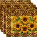 Sunflower Placemats Set of 6, Linen Place Mat Washable Stain Resistant Table Mats for Farmhouse Kitchen Dining Party Wedding Decor 12 Set of 2X18 Inch