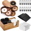 Mifoci Acacia Wood 5 Tier Bar Glass Rimmer Bartender Tool with 12 Pcs Stainless Steel Classic Bottle Pourers, Bar Caddy with 6 Compartment, 1000 Pcs Coffee Cocktail Stirrers, 200 Napkins