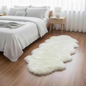 Real Sheepskin Rug 2' x 6' Double Pelt Natural Genuine Sheep Skin for Bedside/Accent, Soft & Plush - Throw Rugs for Bench/Chair - All Natural Non-Dyed Color