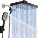 Rain Shower Head with Handheld Spray Combo Set Built-in Power Wash Mode, High Pressure Adjustable 13" Rainfall Dual Shower Head, Double Tandem Shower Head, Waterfall Showerhead Bathroom - Matte Black