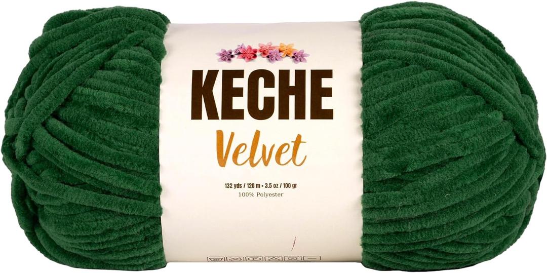 Keche Velvet Yarn for Crocheting, Soft Chenille Bulky Baby Blanket Amigurumi Yarn 100 gr (132 yds) - Green