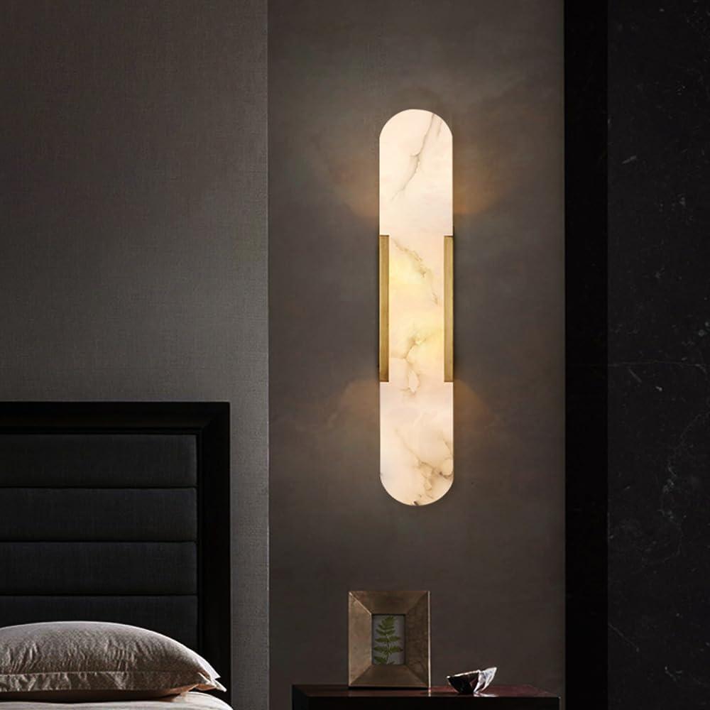 19.7" Mid Century Natural Alabaster Wall Sconces Wall Lighting Bathroom Vanity Light Fixtures Marble Wall Light White Stone Glass Modern Wall Mount Lamp for Bedroom Living Room Hallway (Gold-19.7")