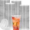 200pcs Clear Flat Lids Plastic Disposable PET Cup Lids with Straw Slot Fits 14, 16, 20, & 24 oz Cups for Iced Coffee, Milkshake, Ice Cream,Smoothy, Party Supplies