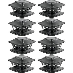 Davinci Lighting Flexfit Solar Outdoor Post Cap Lights - Includes Bases for 4x4 5x5 6x6 Wooden Posts - Bright LED Light - Slate Black (8 Pack)