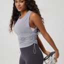 ODODOS Women's Side Ruched Muscle Tee PeachSoft Sleeveless Shirts Crew Neck Tank Tops, Light Gray, X-Small (Gray, XS)