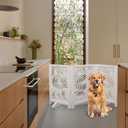 Freestanding Dog Gate 48", Foldable Wooden Pet Barrier, Sunflower Design